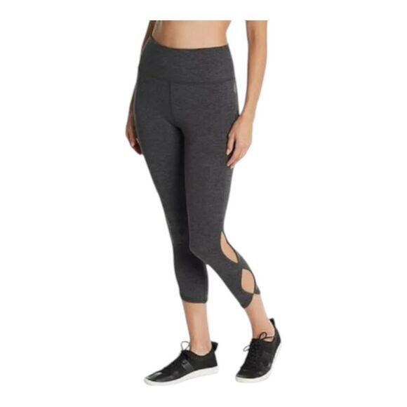 FP Movement by Free People Pants - NEW Free People Movement Medium Gray Black Cropped Leggings Cutouts Athleisure